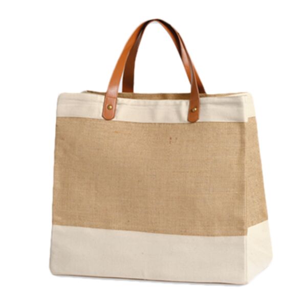 Adley jute with faux leather tote Thumbnail