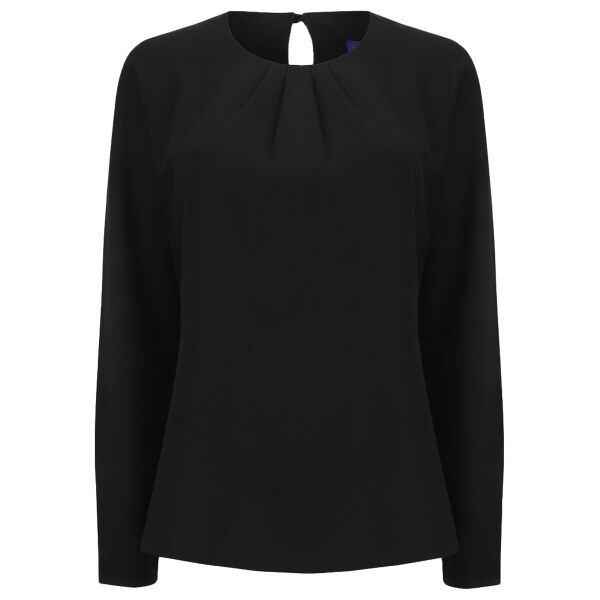 Henbury Ladies Pleat Front Long Sleeve Blouse Thumbnail
